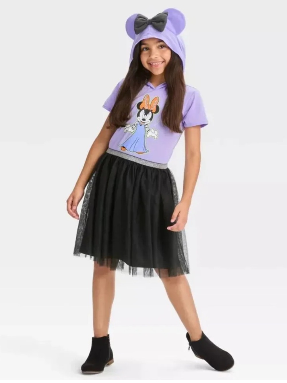 Disney Lavender and Black Minnie Mouse Hooded Tulle Dress M 7-8 NWT Halloween